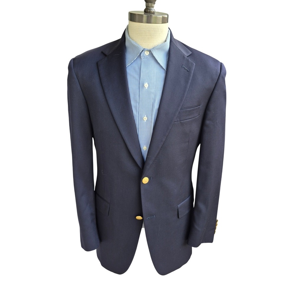Hart Schaffner Marx Gold Navy Blue Blazer 2 Button Gold Crest Buttons 40R USA